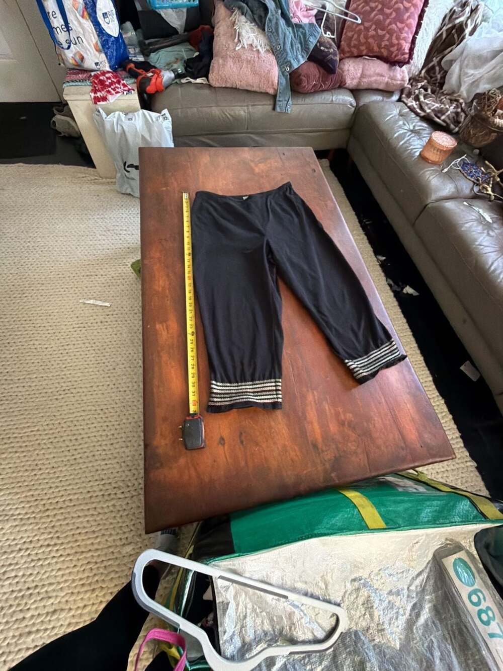 St. John's Bay Women's Black Cotton Blend Cropped Pants with Striped Hem Detail